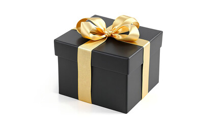 Fototapeta premium Black Gift Box with Gold Ribbon: Elegant Present for Birthday, Holiday, Anniversary - Square Package, Festive Celebration