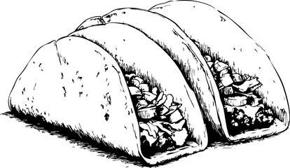 Obraz premium Vector Illustration of Two Tacos Filled with Vegetables and Meat, Ideal for Food Menus and Culinary Graphics