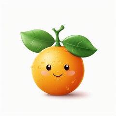 Cute Cartoon Orange Character with Happy Face and Fresh Green Leaves, Ideal for Kids' Designs and Fun Illustrations