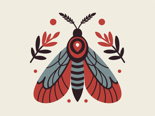 Vibrant Moth Vector Illustration with Blue, Red, Black, and White Color Palette