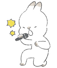 カラオケで歌ううさぎのキャラクターの手書きイラスト