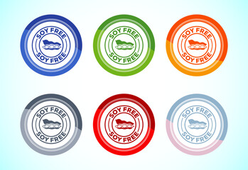 Obraz premium Soy or soya free icon design illustration. Soy allergen free product food sign, 6 color button design set