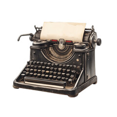 Vintage Portable Typewriter Ready for Typing with Aged Paper