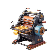 Vintage-Style Printing Press Featuring Copper Roller and Glowing Design
