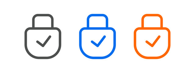 Lock with check mark vector icon set