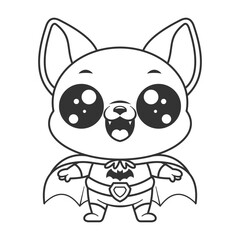 Cute bat feels happy to be a hero, for coloring