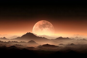 Fototapeta premium A mystifying view of mountains bathed in the soft glow of a full moon, creating an enchanting atmosphere that inspires deep reflection and a sense of calm connection with nature.