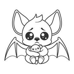Cute bat feels sad, for coloring