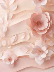 Delicate pastel paper flowers and leaves create an elegant artistic backdrop for creative designs and serene themes Generative AI