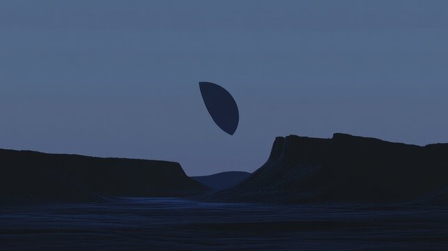 Dark landscape, mysterious object, twilight sky, digital art, website background