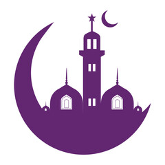 Vector Islamic mosque in crescent moon illustrations 