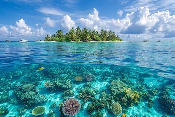 Fototapeta premium The ecological importance of the Maldives is reflected in its breathtaking coral reefs, highlighting the crucial need for marine conservation and the fragile balance that sustains 