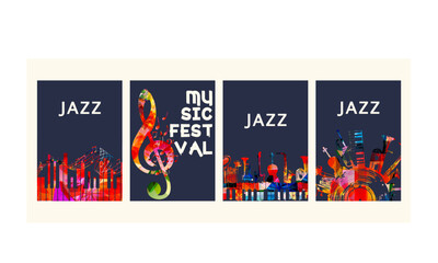 Music festival poster background. Vector illustration. Artistic music festival design for live concert events. Creative banner with musical notes. Party flyer invitation	