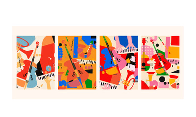 Abstract Music Background, vector illustration. Collage with musical instruments
