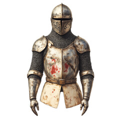 Naklejka premium Weathered Medieval Plate Armor with Great Helm and Chainmail