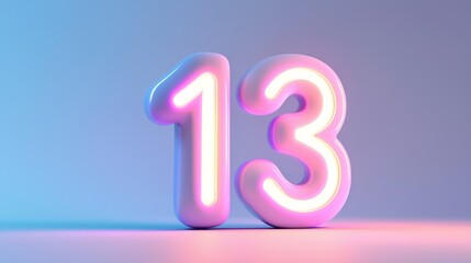 Neon number 13 on pastel studio background