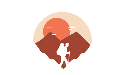 Minimal hiking logo, Adventure event logo for t-shirt , print ready mountain adventure logo, Sillhoutte vector trekking logo