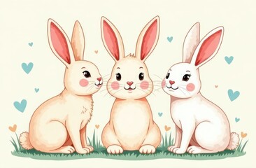 Obraz premium Cute hand drawn easter bunnies design, easter doodle background, great for textiles, banners, wallpapers, wrapping 