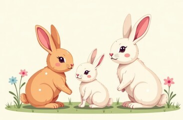 Fototapeta premium Cute hand drawn easter bunnies design, easter doodle background, great for textiles, banners, wallpapers, wrapping 