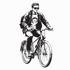 Naklejka premium Young Man riding a bicycle image vector isolated on white background.