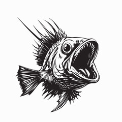 Angler Fish Vector. Black and white Angler Fish Vector Illustration.