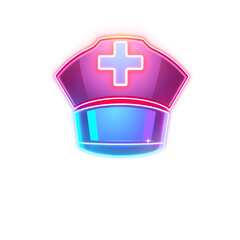 Obraz premium Nurse hat holographic 3D icon. neon symbol vector illustration isolated on white background. Generative AI