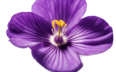 A flowering violet with soft purple petals, isolated on a empty plain background