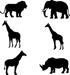 Simple Black Silhouette Shapes of African Animals