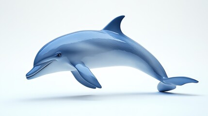 Obraz premium A vibrant 3D-rendered blue dolphin soaring gracefully through the air, curving elegantly to the left, captured in luminous detail against an ethereal backdrop