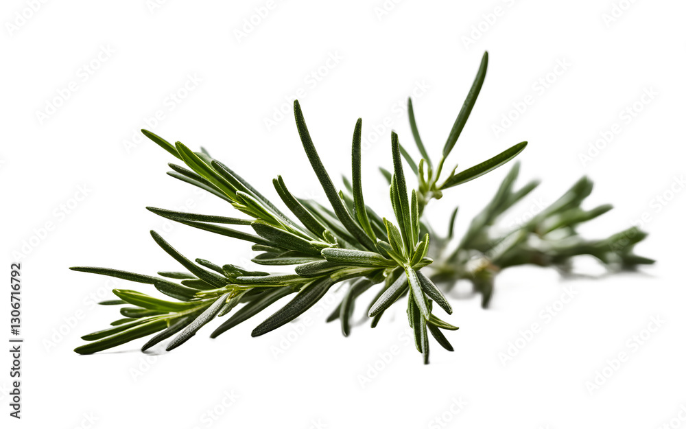 Poster a fresh sprig of rosemary with aromatic needles, isolated on a empty plain background