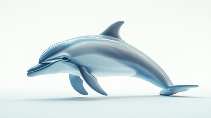 Fototapeta premium Graceful light blue dolphin in a 3D render gracefully arcs its sleek body to the left, with a softer blue tail enhancing its fluid elegance