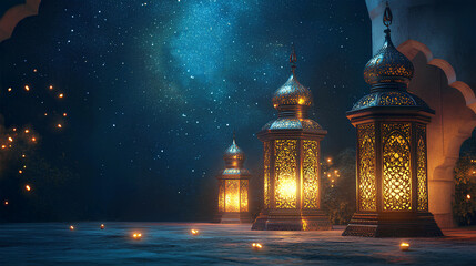 Obraz premium Ornate Ramadan Lanterns Under a Starry Night