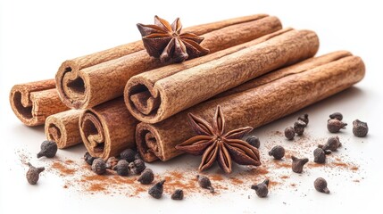 cinnamon sticks with star anise isolated,cartoon illustration style
