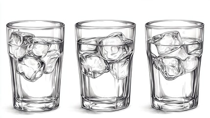 clear glass tumbler with cold water isolated,cartoon illustration style