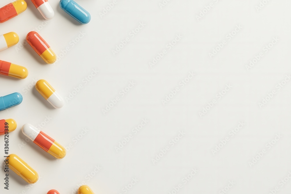 Poster vibrant capsules on a clean white background form a striking medical display with intricate detail a