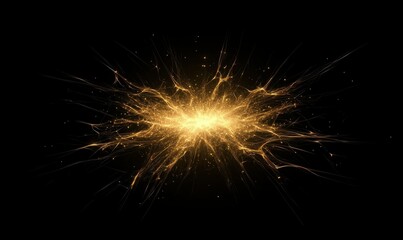 Abstract explosion of glowing golden light particles against a sleek black backdrop, symbolizing motion and celebration
