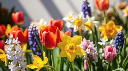  spring flowers, tulips, daffodils, hyacinths, vibrant colors | generative AI