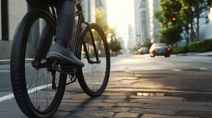Fototapeta premium Man Cycling to Work in a City