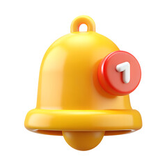3D Yellow Bell with Red Notification Badge Icon