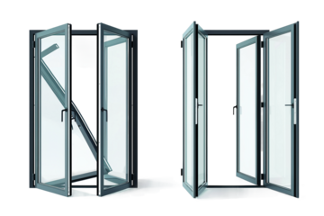 Glass Door Elements for Home Use: Open and Close Features Isolated on Transparent Background