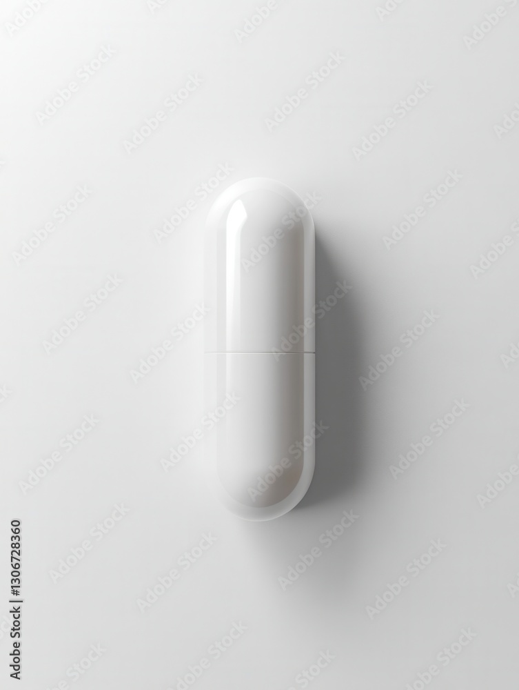 Aufkleber Minimalist white capsule centered on a clean background showcasing hyper realistic details in perfect soft shadows Generative AI
