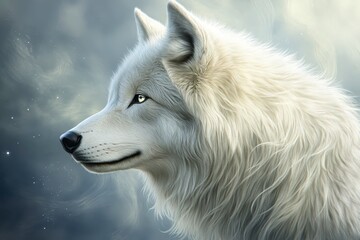 Obraz premium Majestic Arctic Wolf Portrait with Soft Fur and Captivating Green Eyes