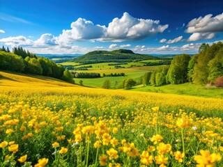 Fototapeta premium A summer's day in Sweden: bird's-foot trefoil and lotus corniculatus wildflowers paint the Eurasian grassland.