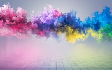 Fototapeta premium Colorful Smoke Clouds Over a Tiled Floor