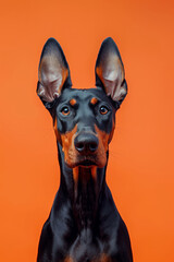 Doberman Pinscher dog on minimalistic colorful background with Copy Space. Perfect for banners, veterinary ads, pet food promotions, and minimalist designs.