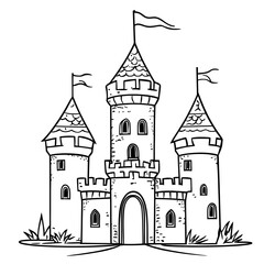 Obraz premium Cartoon Castle with flag on top coloring page book