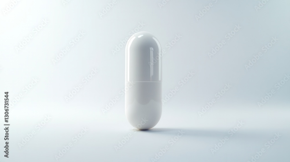 Poster Minimalist capsule resting on a white background showcasing hyper realistic details and perfect symmetry Generative AI