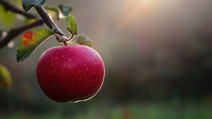 Red apples glowing under the first rays of sunlight