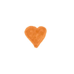 Filled Heart Symbol, hand-drawn marker glyph with orange color on transparent Background