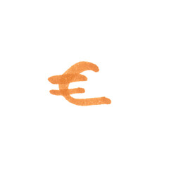 Euro Symbol, hand-drawn marker glyph with orange color on transparent Background